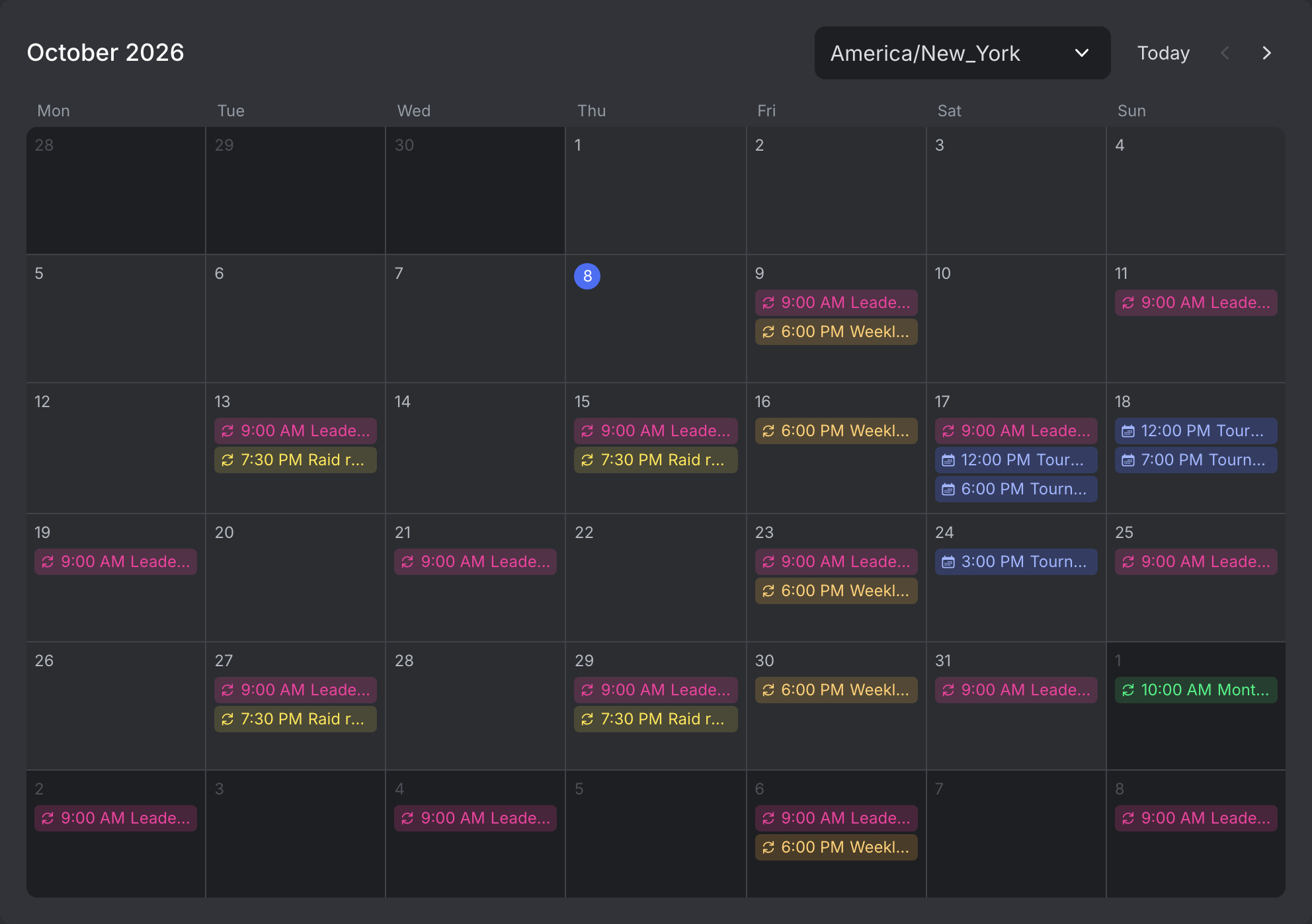 A month calendar with the sends of several scheduled messages